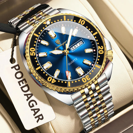 POEDAGAR Luxury Fashion Men's Watch Waterproof Luminous Quartz Male Watch Date Week Stainless Steel Casual Watches For Men Reloj