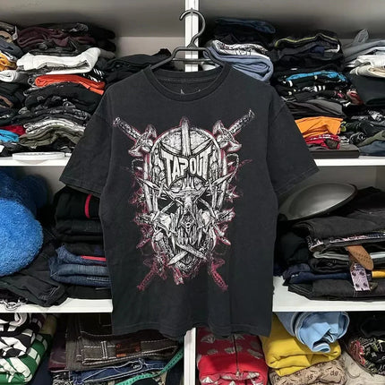 2000s affliction T-shirt Clothes Retro Punk Hip Hop Graphic Print Oversized T-shirt Men's New Round Neck Cotton Short Sleeve Tops