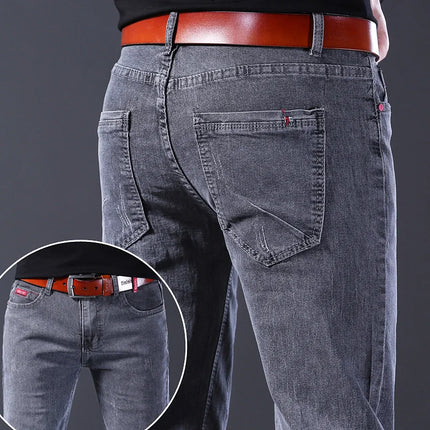 Men's Fashion Letters Denim Pants Slim Straight Gentleman Slacks Fashion European American Style Stretch Men Luxury Jeans Grey