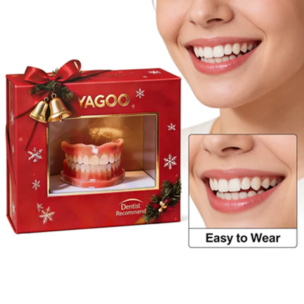 Full Set Silicone Dentures - Natural Upper Lower Fake Teeth, Instant Confident Smile Veneers for Men & Women
