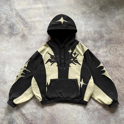 American Street Style High-End English Embroidery Collage Hoodie with Hat, New Trendy Unisex Loose Hoodie