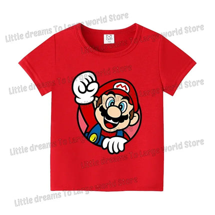 Super Marios Bros T-shirt for Kids Short Sleeve Shirt Cartoon Printed Tops Children Clothes Base Tee Boys Girls Clothing Gift