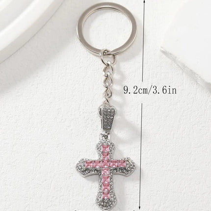 Street 1pc Shiny Rhinestone Cross Charm Gorgeous Keychain