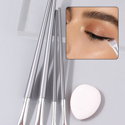 4pcs Ultra-thin Fine eyeliner and eyebrow Brush set, beginner's eye detail makeup brush + Mini Concealer finger powder puff