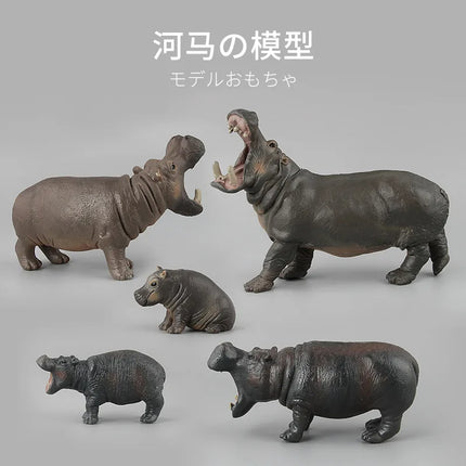 High Quality Simulated Wildlife Set Roaring Hippopotamus Model Realistic Hippo Family Decor Toys For Children Christmas Gifts