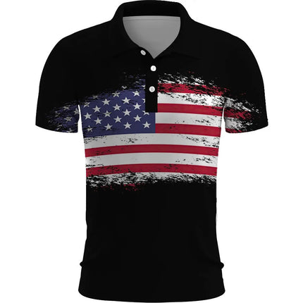US Flag Independence Day 3D Digital Printed Summer Men's POLO Short Sleeves
