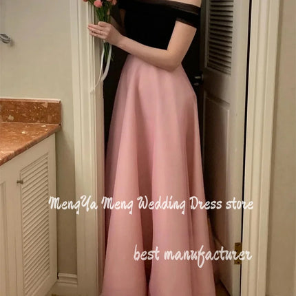Simple Black And Pink Korea Evening Party Dresses A Line Strapless Wedding Photos Shoot Sleeveless Backless Corset Prom Dress