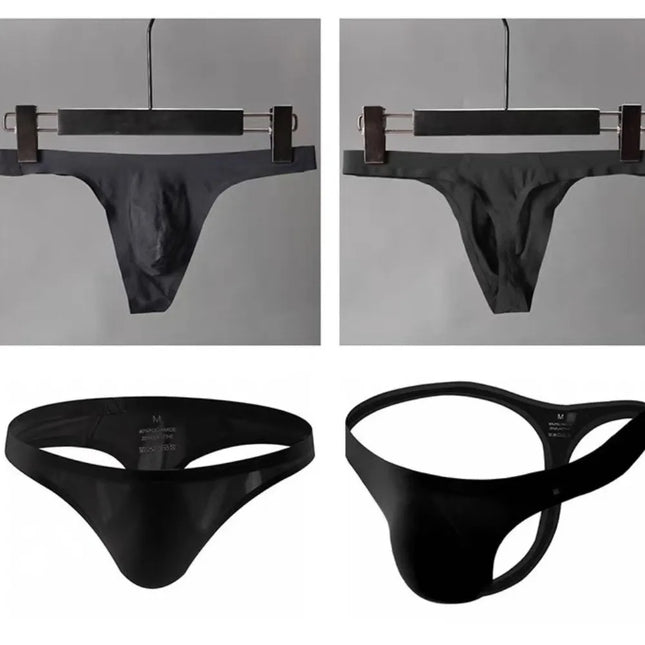 Ultra-thin Seamless Men G Strings Solid Color Thongs Male Pouch Ice Silk Underwear Breathable Low Rise Briefs Panties Underpants
