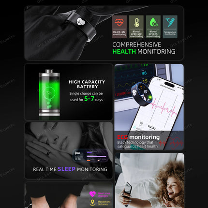 2025 New Smart Ring ECG Detection Blood Pressure,Heart Rate Ring,Body Temperature Monitor Waterproof GPS Tracking Men Women Ring
