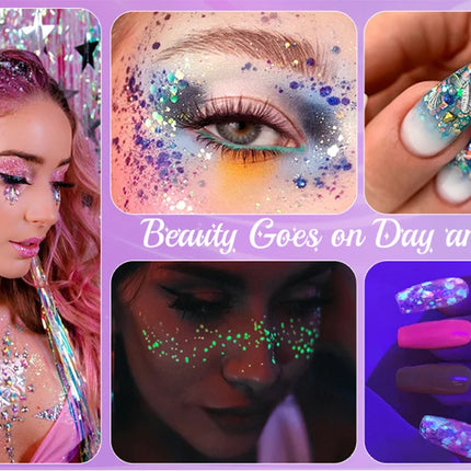 12 Colors Glitter Gel Makeup Glow in The Dark Body Glitter Gel UV Face Glitter for Women Festival Party Glitter Makeup Gel
