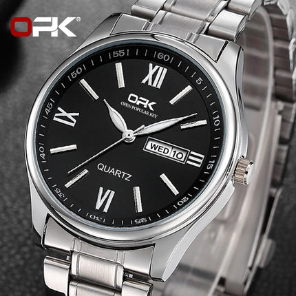 OPK 8123 Men's Fashion Quartz Wristwatch Original Waterproof Luminous Automatic Movement Dual Calendar Display Reloj