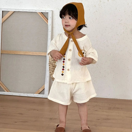 RAISE 2026 Summer Siblings Attires Children Pure Cotton Pajamas Set Kids Boys Tees+shorts Homewear Suit Kids Girls Print Dress