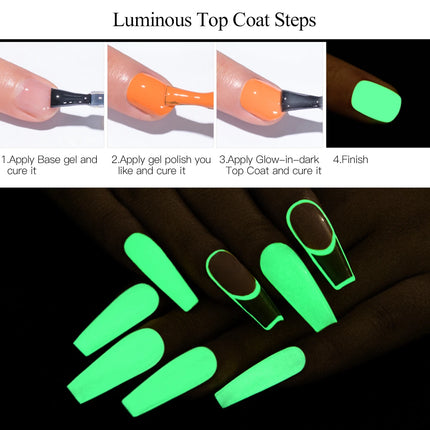 FOUR LILY 10ml Luminous No Wipe Top Coat Glow-in-the-Dark Green Gel Nail Polish DIY Home Salon Festive Gift  For Valentine's Day