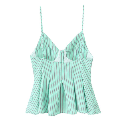 DUOPERI Women 2025 New Fashion Poplin Striped Backless Camisole Thin Straps V-Neck Female Chic Lady Casual Mujer Tops