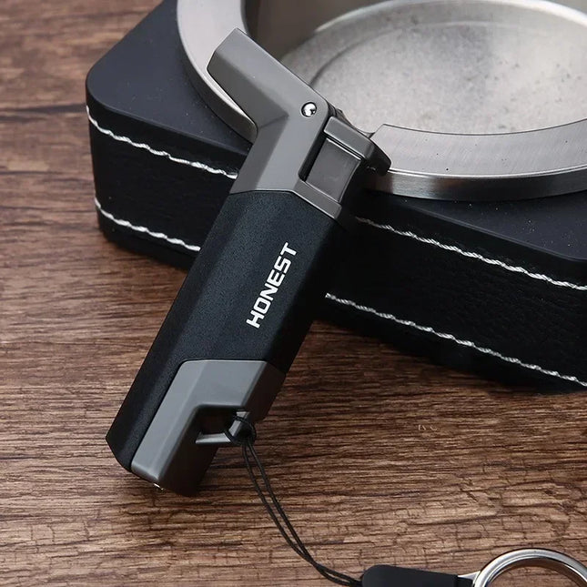 HONEST Outdoor Adventure BBQ Windproof Turbo Jet 1300 C Turbo Torch Cigar Lighter Keyring Gas Lighter Men's Smoking Gadget