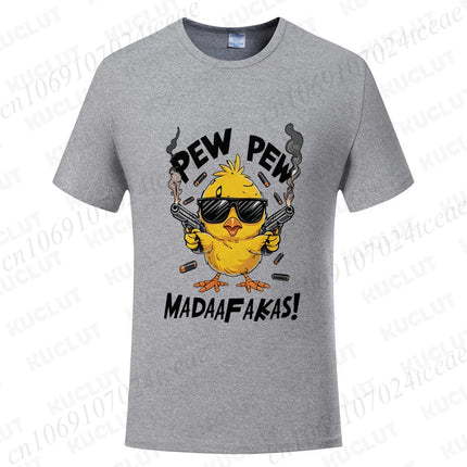 Pew Pew Madafakas Men's T-shirts Cute Chick Funny Graphic Tops Summer Short Sleeve Tees Trendy Streetwear Male Oversized Clothes