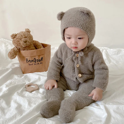 Baby Outfit Newborn Photography Props Mohair Knitted Bear Rompers Footed Jumpsuit Hat 2pcs/Sets Photography Clothing Accessories