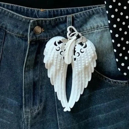 Wings Shape Carabiner Acrylic Keychain Y2K Punk  Angel Wings Bag Pendant Heart Cross White DIY Keychain Bag Hanging Decor