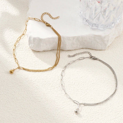 1 Piece Stylish Double Layer Anklet 304 Stainless Steel Paperclip Link Chain With Pendant Anklet Jewelry for Women  26cm long