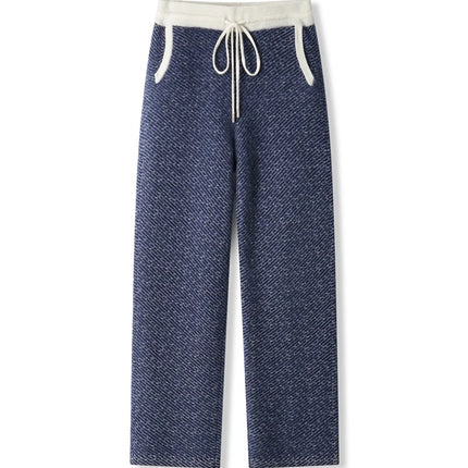 Soft 100% Merino Wool Straight-leg Pants For Men Jacquard Warm Knitted Pants Autumn Winter Thick Bottom Wear