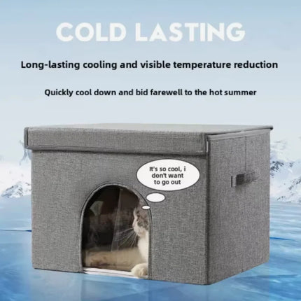Portable Foldable Pet Cooling House Hot Summer Cool Cat Nest with Homemade Ice Bag Air Conditioning System for Cats
