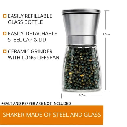 180/200ML Pepper Grinder Stainless Steel Glass Spice Bottle Salt Pepper Mill Manual Spice Grinder Mill Household Kitchen Gadgets