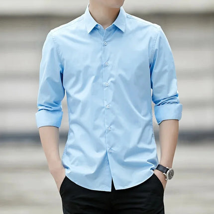 Spring New Men's Classic White Shirt Long Sleeve Plus Size Business Casual Shirt Work Korean Style Slims Smooths Your Silhouette