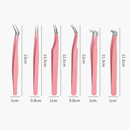 1pc/2/4/6pcs Tweezers for Eyelash Extension Pink Stainless Steel High Precision Lash Tweezers for Volume Fans Makeup Tools
