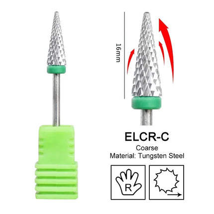 16mm Extra Long Triangle Cone Nail Drill Bits Gold Carbide Milling Cutter Gel Remover Grinding Manicure Tools Accessories 3/32"