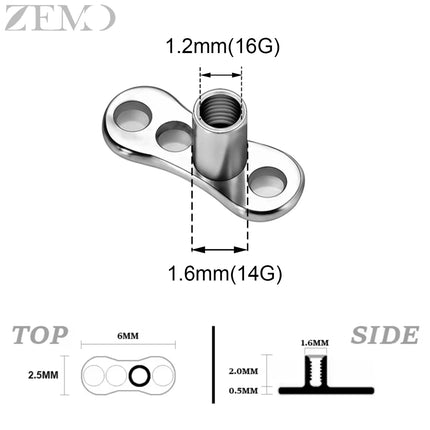 ZEMO 1 Piece 16G Stainless Steel Dermal Anchor Top 3MM/4MM Colorful CZ Crystal Micro Skin Diver Piercings Surface Body Piercing