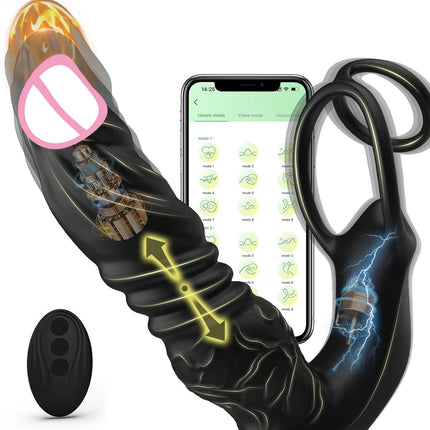 App Remote Controlled Thrusting Anal Dildo Vibrator Prostate Massager with Penis Ring Vibrating Cock Ring Adult Sex Toys for Man