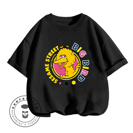 2026 Summer Fashion Sesame Street Crew Neck T-Shirt 3-14Y Boys Girls Cute Kawaii Cartoon Street Hot Outdoor Casual Lovely