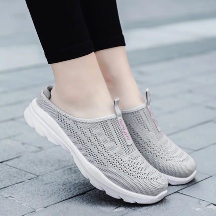 Women's Ultra Light Oversized Running Shoes, Fashionable Fly Woven Breathable Mules Sports Sneakers Plus Size 35-42