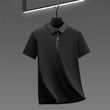 Men's Business Style Polo Shirt Cool Fabric Wrinkle Resistant Short Sleeve Top For Office Work