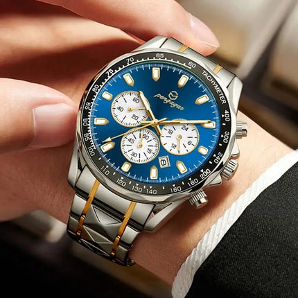PENGAGAR Luxury Watches Men Business Waterproof Luminous Fashion Stainless Steel Date Week Band Male Quartz Watch Reloj