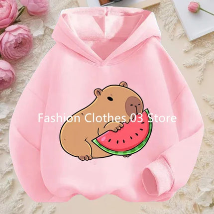 Cartoon Fun Capybara Cute Print Boys and Girls Soft Hoodie Fall and Winter Outdoor Leisure Sports Children's Hooded Sweatshirt