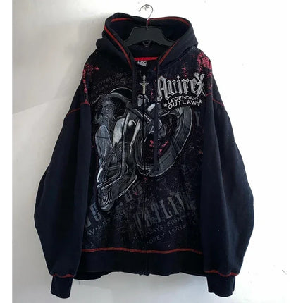 Woman Hoodie Y2K Cyber Grunge Emo Zip Up Sweatshirts Vintage Graphics Print Kpop Aesthetic Gothic Clothes Clothes for Women