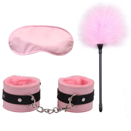 BDSM Set Sexy Leather Plush Erotic Handcuffs Flirt Feather Stick Bondage Kit Exotic Accessories Adult Games Sex Toys For Couples