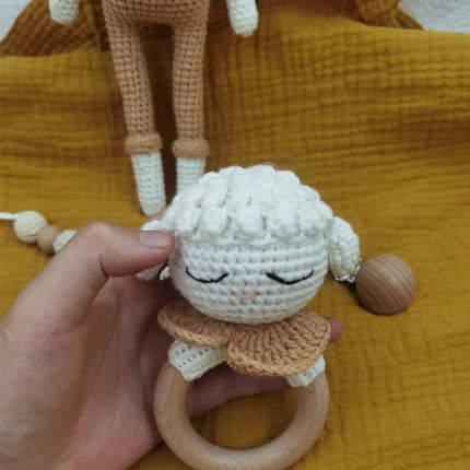 Baby Pacifier Clip Crochet Sheep Handbell Teething Rattle Dummy Chain Boy Girl Unisex Teether Infant Shower Gift