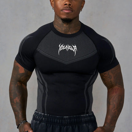 New Men Gym T-shirt High elasticity bodybuilding fitness quick dry short sleeve men's sports Casual tops trend running T-shirt