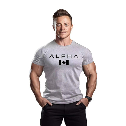 Men's Fitness Sport T-shirt Breathable Slimming Summer Trendy Brand Printed Casual Cotton round Neck Short Sleeve T-shirt