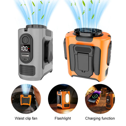 15000mAh Portable Waist Fan Hanging Neck Fan 5 Speed Strong Wind with LED Lighting for Sports Courier Outdoor Working