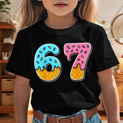 67 Meme T-Shirt for Boys Girls Fashion Splashed Ink 3D Print Girl Short Sleeve Tees Round Neck Tops Loose Children's Clothing