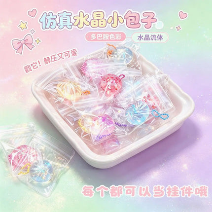 Mini realistic crystal steamed bun squishy backpack keychain pendant decoration accessory, a fun stress-relief toy for girls