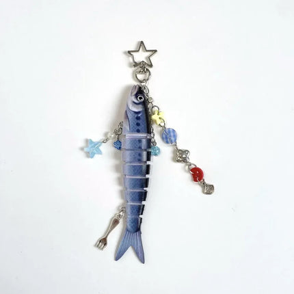 New Plastic Fish Keychain Multi Jointed Simulation Fish Hook Key Chain Backpack Pendant Gifts