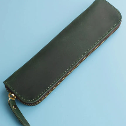 Nature Cowhide Pencil Case Zipper Pen Holder Organizer Protection Bag Handmade Genuine Leather Pencilcase Office School Supplies