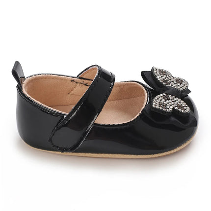 Casual Cute Rhinestone Bowknot Decor Mary Jane Shoes For Baby Girls, Lightweight Non-slip Walking Shoes For Spring And Autumn
