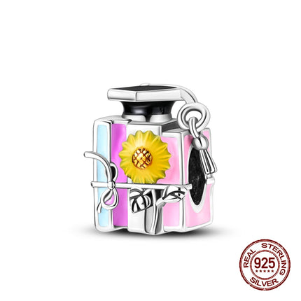 100% 925 Sterling Silver Graduation Season Series Owl Bachelor's Hat Charms Beads Fit 3mm 925 Original Bracelets DIY Jewelry