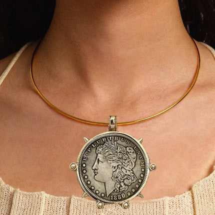 Hyperbole Gothic Cuban Chunky Necklace Women Queen Coin Holy Dollar Pendant Necklace Statement Hip hop Jewelry