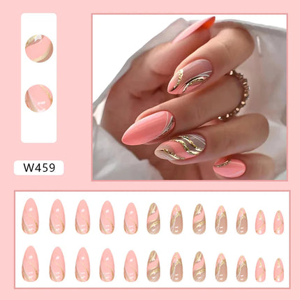 Fresh Flower 24 Pcs Press on Nails Pink Nail polish Glossy Artificial Finger Manicure Reusable False Nails for Women